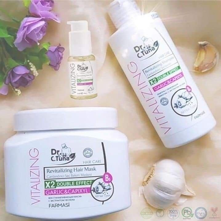 A fokhagymás sampon Dr. C. Tuna vitalizing regeneráló hajsampon fokhagymával és capixyllel.